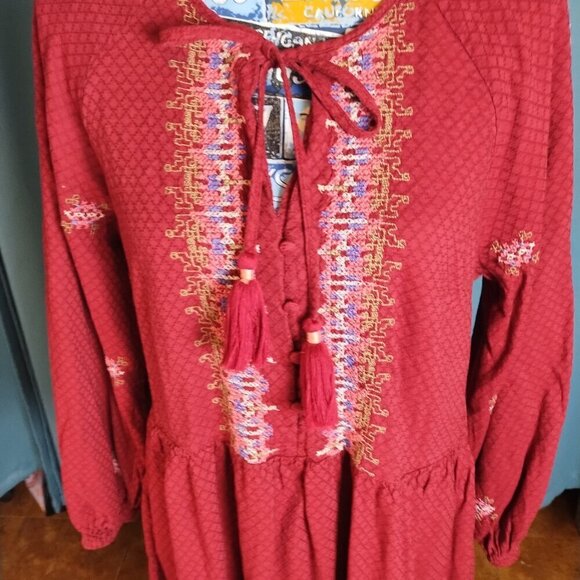 Knox Rose Embroidered Tassel tie boho long sleeve dress. - Picture 4 of 6